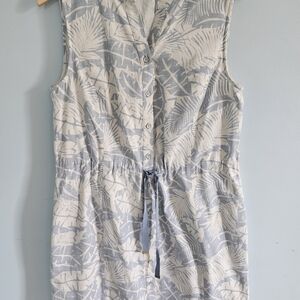Brooks Brothers Tropical Print Sleeveless Midi Dress - Icy Blue and Cream